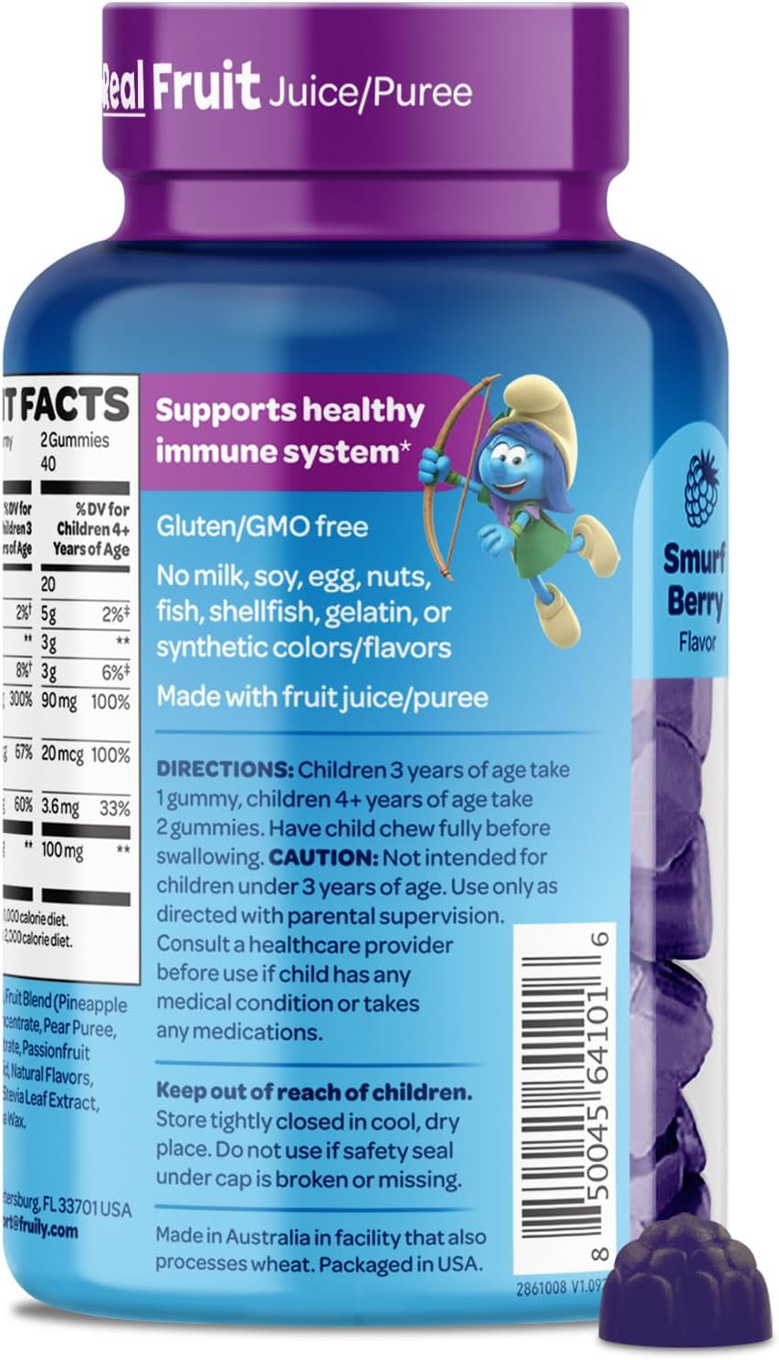 Smurfs Immune Support Gominolas para Niños con Saúco, Zinc, Vitamina C y D - Defensas Naturales - 80 Gominolas