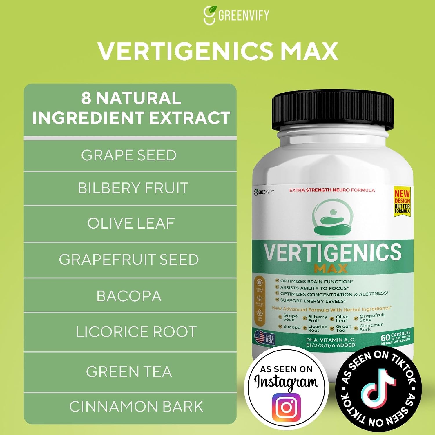 Vertigenics Max – Suplemento para el Cerebro y Enfoque – Fórmula Neuro Extra Fuerte con Vitaminas, Minerales y Mezcla de Hierbas – Apoya Claridad, Alerta y Energía – 60 Cápsulas