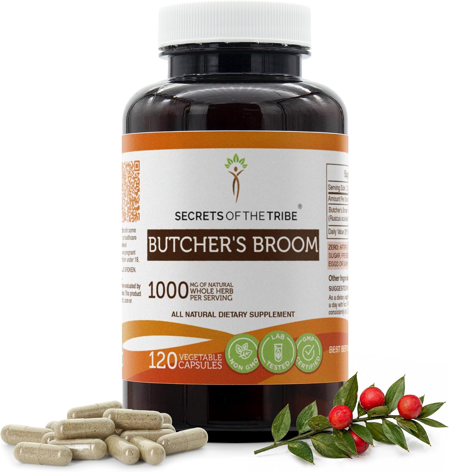 Secrets of the Tribe Butcher's Broom 120 Cápsulas, 1000 mg - Raíz de Ruscus aculeatus