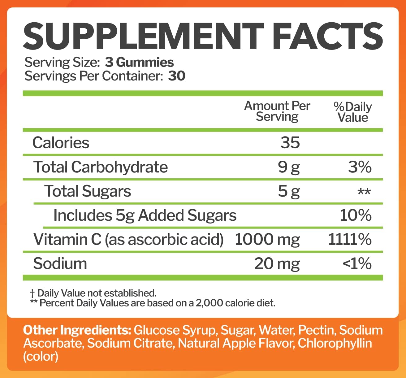 Vitamin C 1000mg Gummies (90 Count) - Maximum Strength Chewable Immune Support & Collagen Support for Adults & Kids - Natural Green Apple Flavor - Gluten Free, Non-GMO, Vegetarian - 90 Gummies
