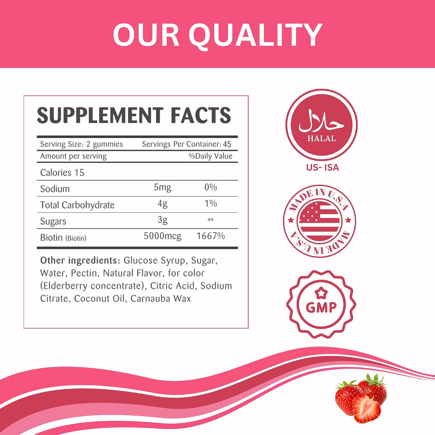 Greenfield Nutritions – Gominolas Halal de Biotina 5000 μg para Cabello, Piel y Uñas (90 Gominolas)