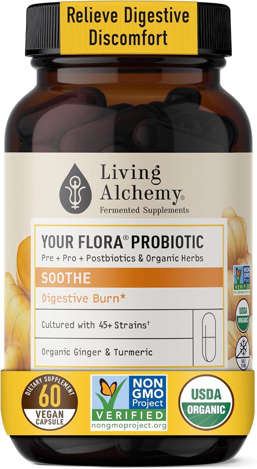 Living Alchemy Your Flora Probiotic Soothe – Probióticos Digestivos, 60 Cápsulas