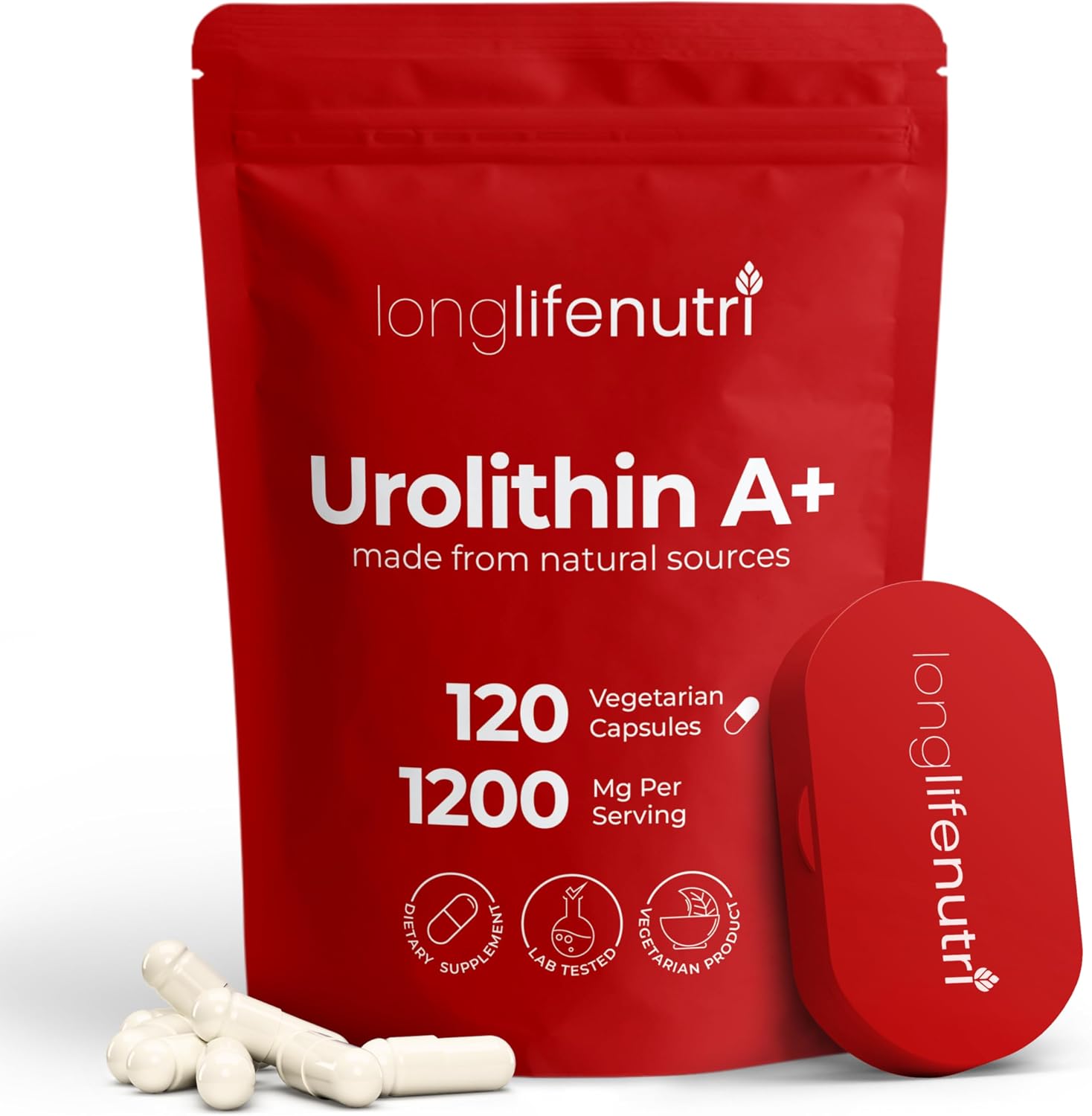 Urolithin A 1200mg - 120 Cápsulas Vegetales de Postbiótico Puro de Granada, Analizado, Vegano
