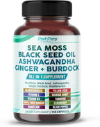 PEAKPURY Sea Moss Black Seed Oil Ashwagandha Ginger Burdock Bladderwrack - Apoyo Inmunitario
