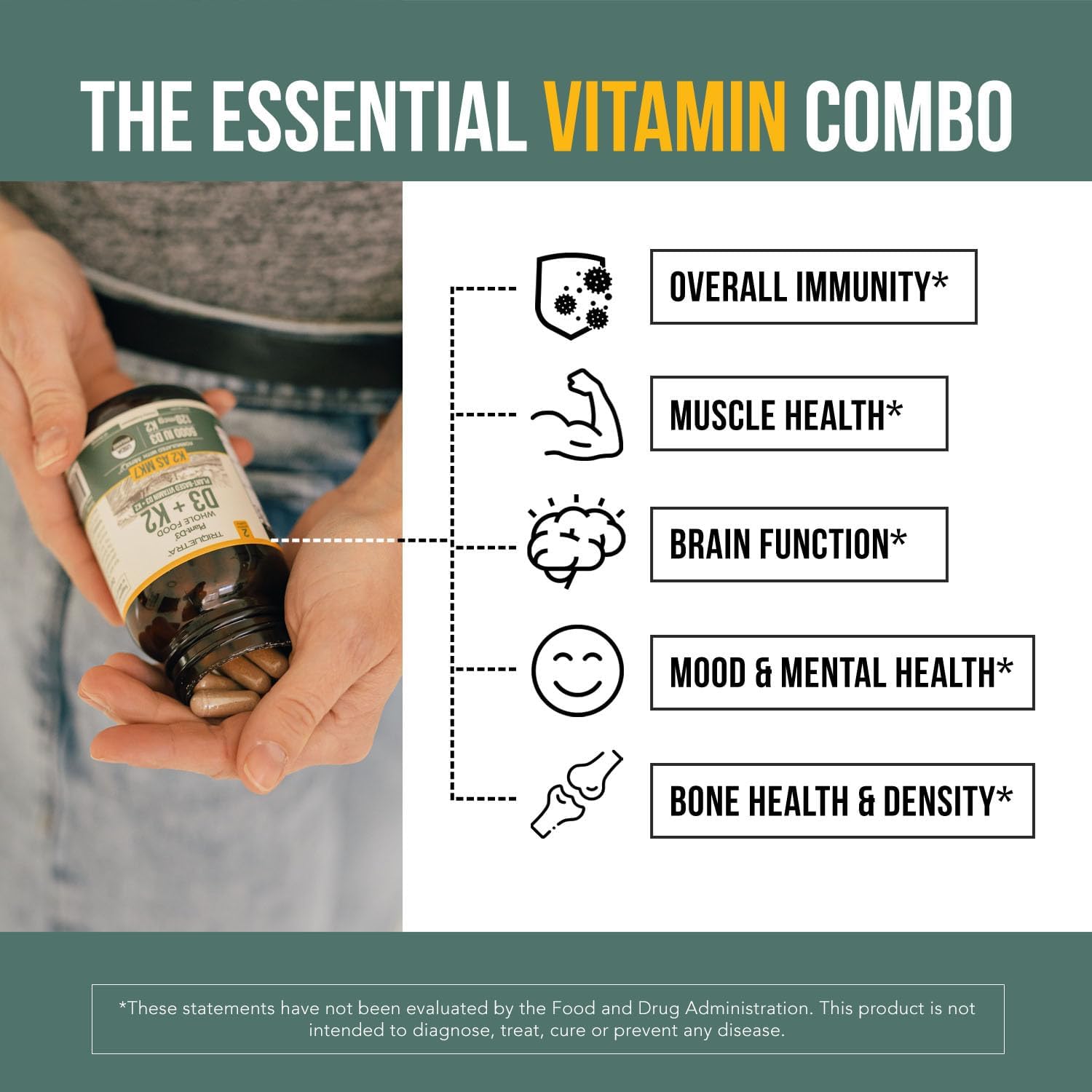 Organic Plant D3 + K2 | 10.000 UI D3 + 120 mcg K2 (All-Trans MK7 de MenaQ7®) | 60 Servicios