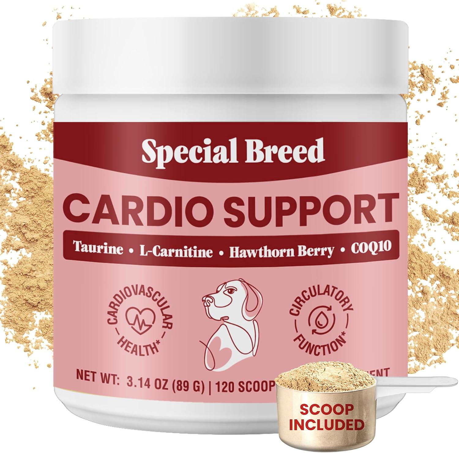 Special Breed Cardio Support – Suplemento cardíaco para perros con taurina, L-carnitina, CoQ10 y espino blanco orgánico – 120 dosis