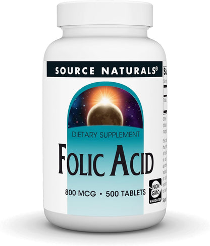 Source Naturals Ácido Fólico 800 mcg - 500 – Contribuye al crecimiento de los tejidos maternos durante el – Image 1