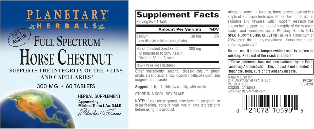 Planetary Herbals Full Spectrum Castaño de Indias, 500 mg - 60 Comprimidos