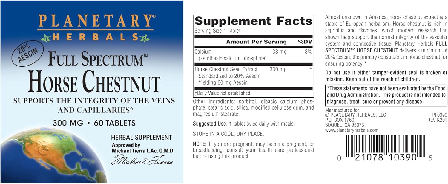 Planetary Herbals Full Spectrum Castaño de Indias, 500 mg - 60 Comprimidos