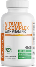 Bronson Complejo B con Vitamina C - 360 Cápsulas Vegetarianas | Apoyo Energético e Inmunitario