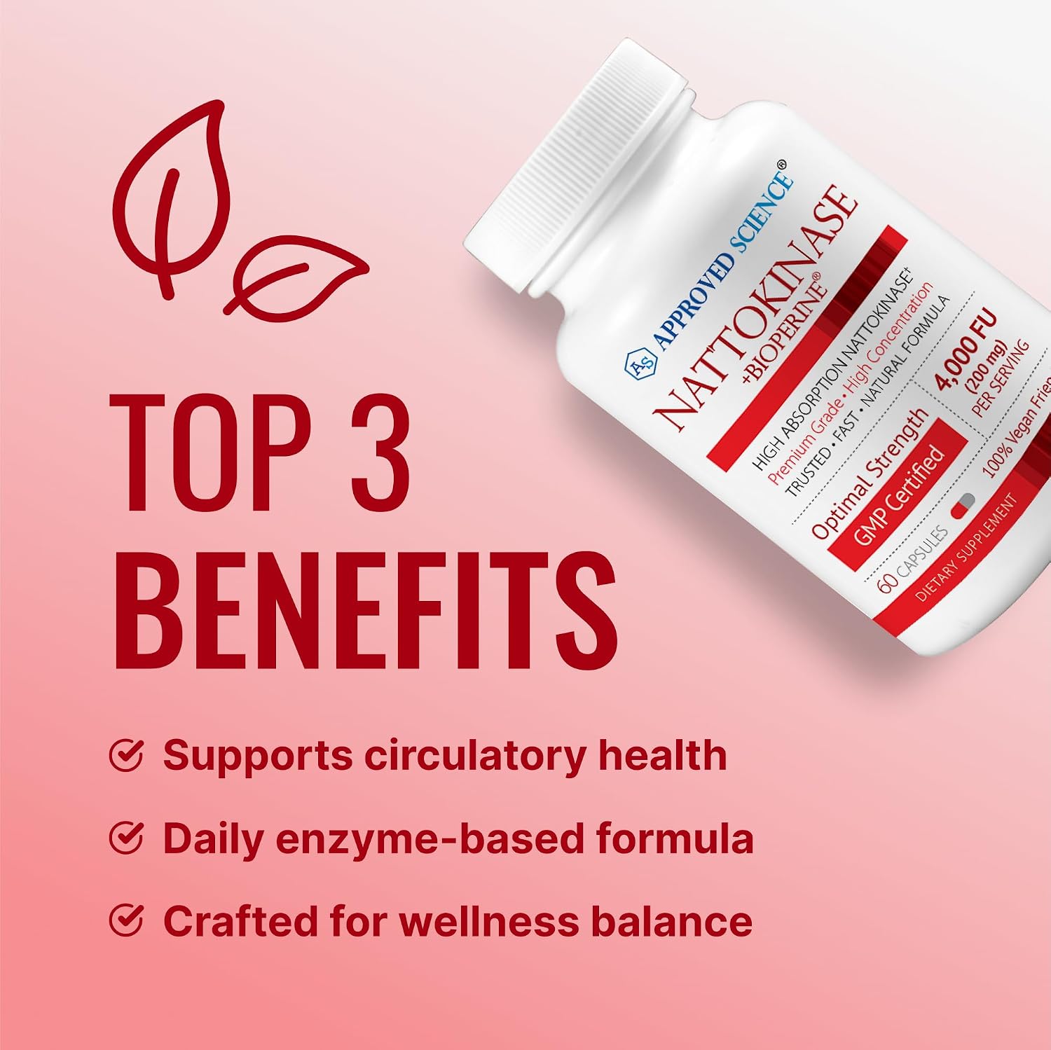 Approved Science Nattokinase 4000 FU 200 mg con BioPerine - Sin Vitamina K2 - 360 Cápsulas Veganas