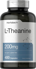 Horbäach L-Teanina | 200mg | 400 Cápsulas | Formato Económico | Sin OGM, Sin Gluten
