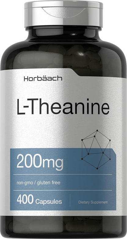 Horbäach L-Teanina | 200mg | 400 Cápsulas | Formato Económico | Sin OGM, Sin Gluten – Image 1