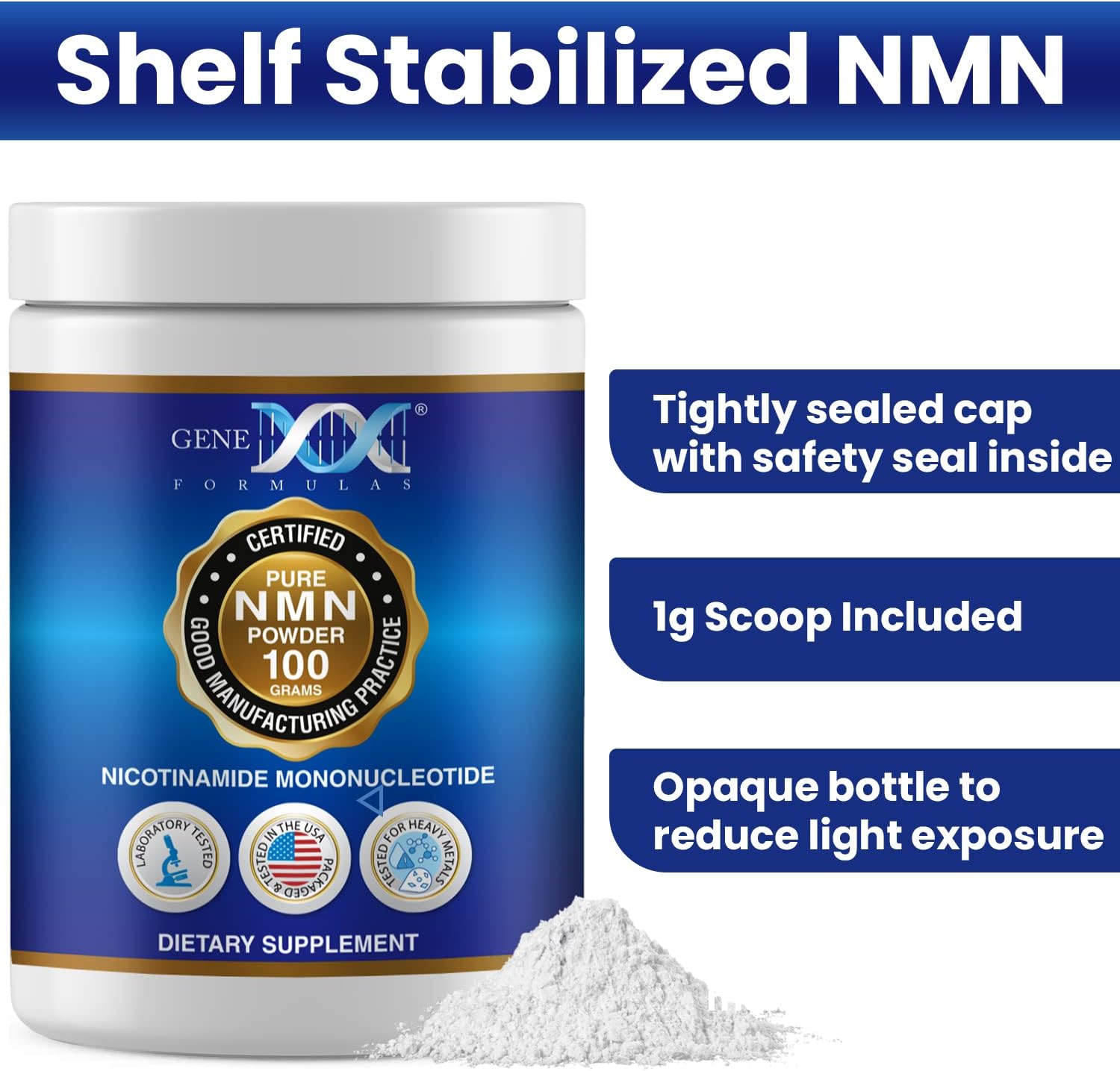 Genex Formulas - NMN Puro en Polvo 100g - Disolución Instantánea