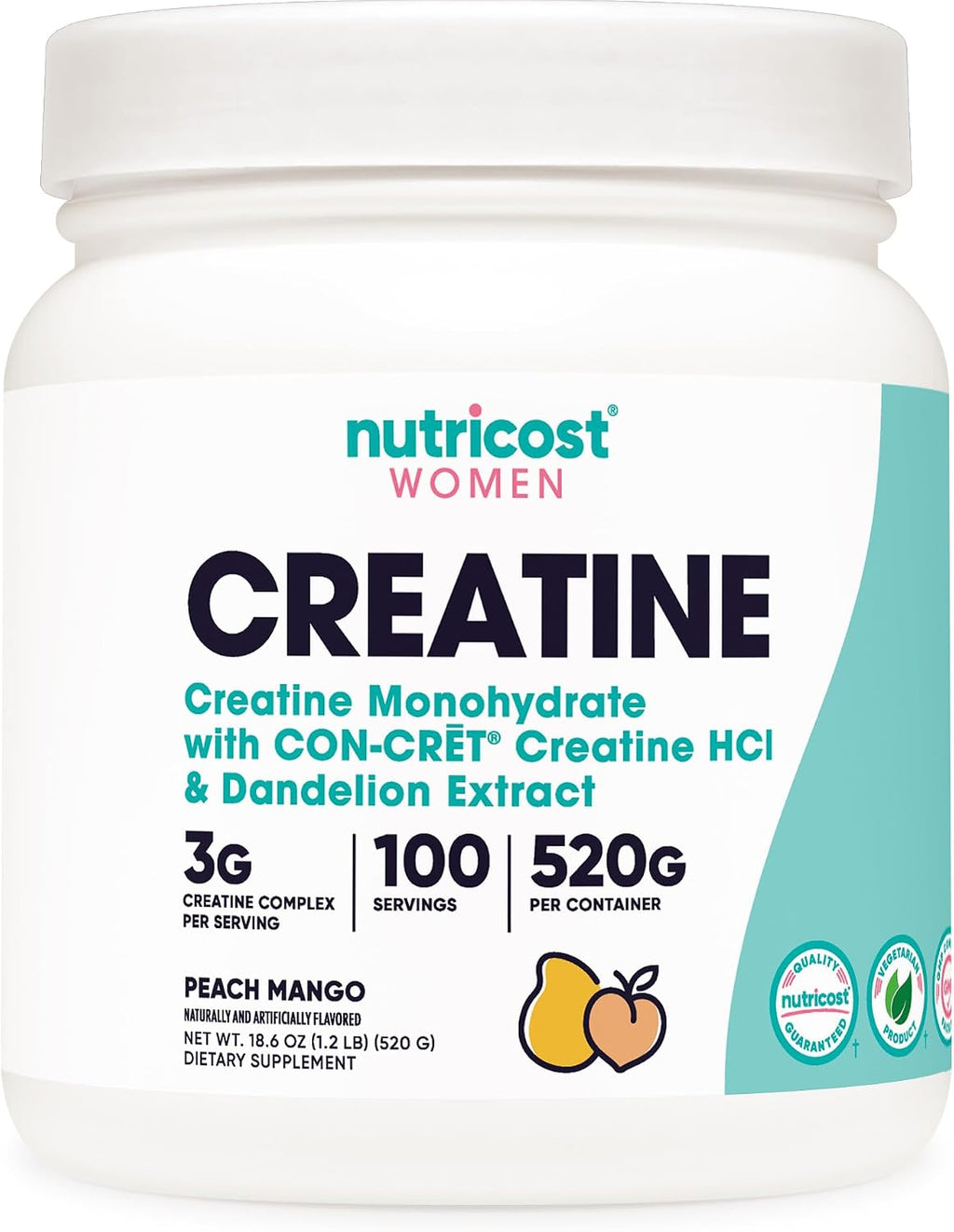 Nutricost Creatina Monohidrato en Polvo Micronizada para Mujeres, Sin Sabor, 50 Porciones - Vegetariana, No GMO, Sin Gluten