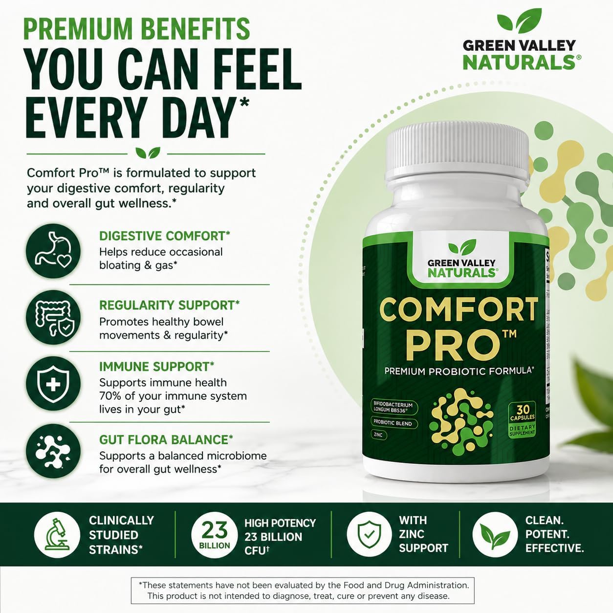 ComfortPro™ Probióticos Diarios para la Salud Digestiva con Zinc