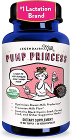 Legendairy Milk Pump Princess - Suplemento de Lactancia con Semillas Orgánicas de Comino Negro, Hinojo y Eneldo - Sin Fenogreco - 60 Cápsulas