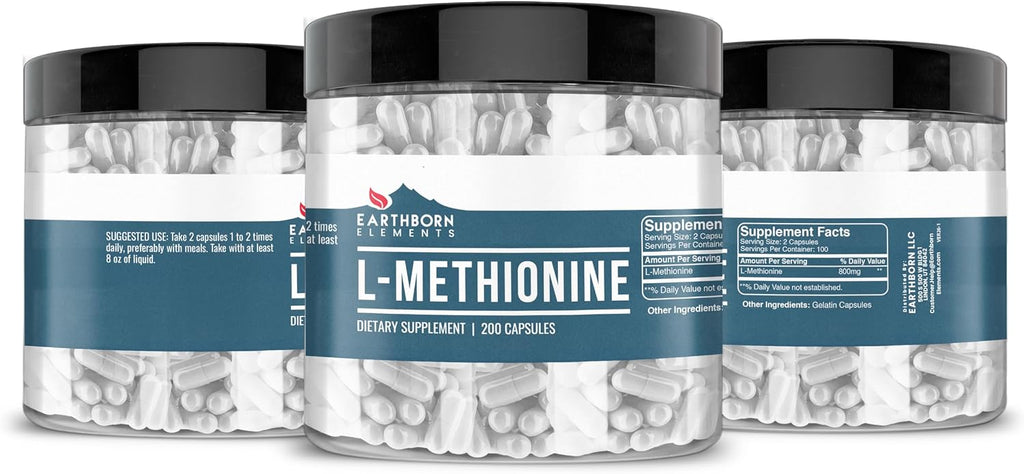 Earthborn Elements L-Metionina 200 Cápsulas, Puro y Sin Diluir, Sin Aditivos