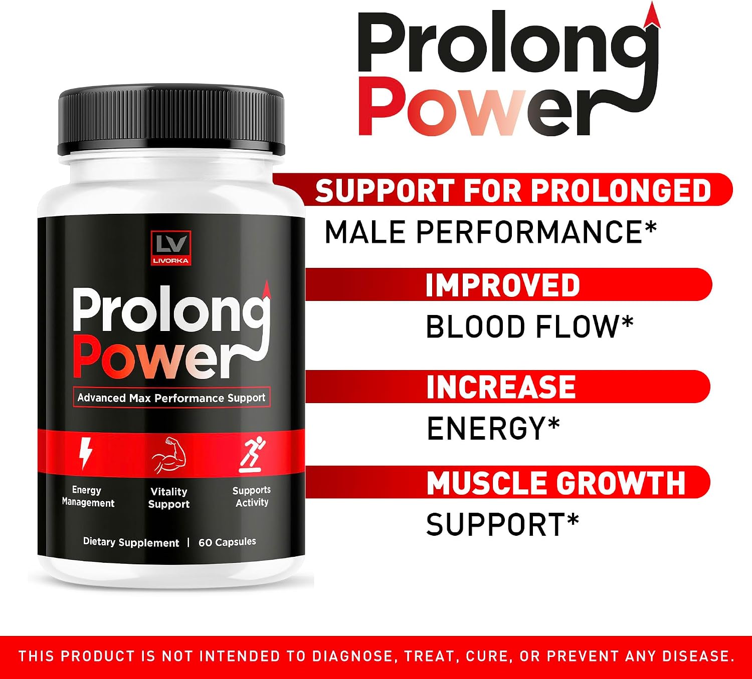 LIVORKA Prolong Power Pills para Hombres, 60 Cápsulas - Suplemento Masculino