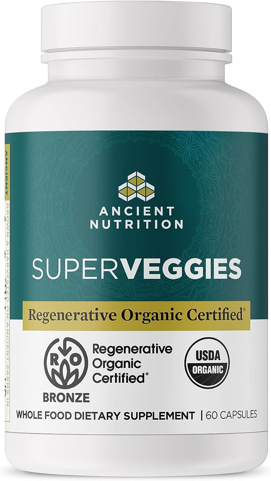 Ancient Nutrition SuperVeggies Cápsulas - Suplemento de Verduras Orgánicas con Probióticos, 60 Cápsulas