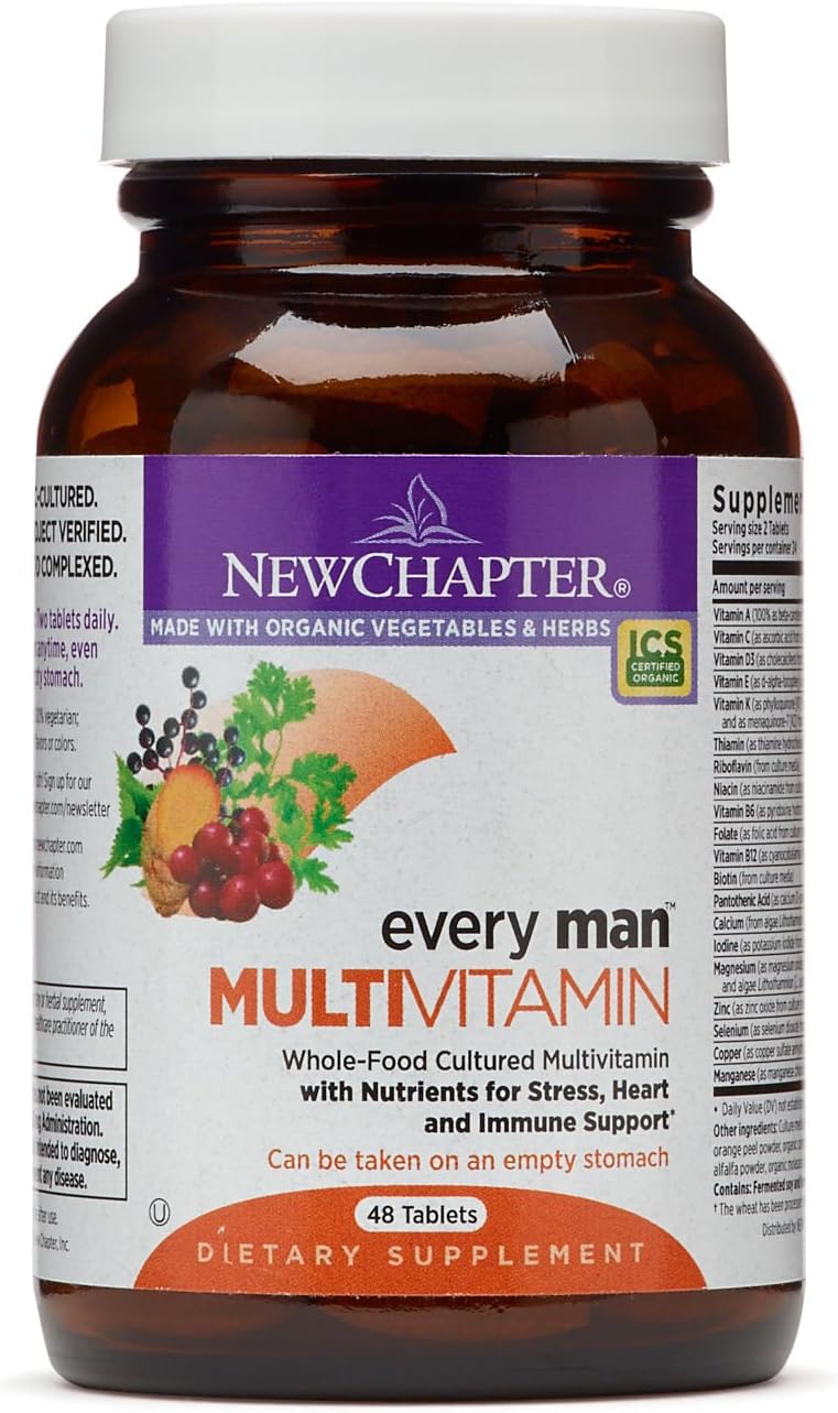 New Chapter Men's Multivitamin, Every Man, Fermented with Probiotics + Selenium + B Vitamins + Vitamin D3 + Organic Non-GMO Ingredients - 48 Tablets
