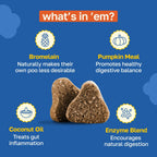 Happy Paws No Poo Chews para Perros - Coprofagia y Salud Digestiva con Calabaza, Probióticos y Enzimas - 100 uds
