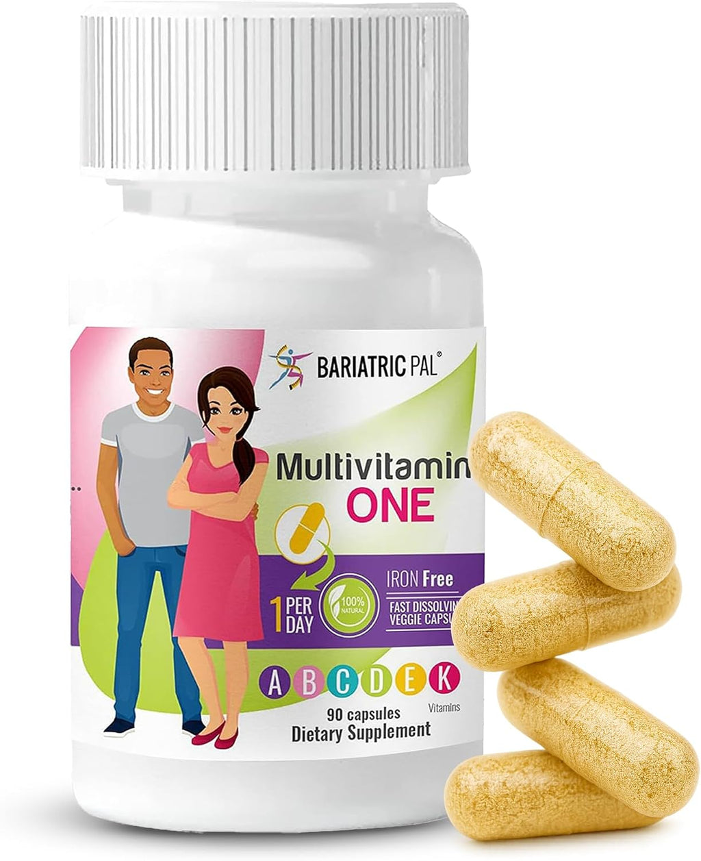 BariatricPal Multivitamin ONE – Multivitamínico Bariátrico sin Hierro, 90 Cápsulas (Suministro para 3 Meses)