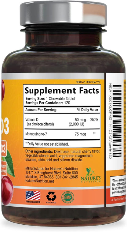 Vitamina D3 K2 2000 UI con MK-7 - Masticable Sabor Berry - 120 Comprimidos – Image 9