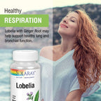 SOLARAY Lobelia Aerial 50mg con Jengibre - Apoyo Respiratorio y Bronquial - No Transgénico y Vegano - 100 Cápsulas