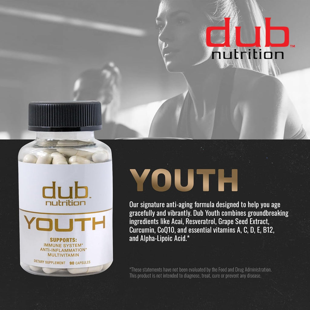 Youth de Dub Nutrition - Fórmula con Acai, Resveratrol, Cúrcuma y Vitaminas - 90 Cápsulas
