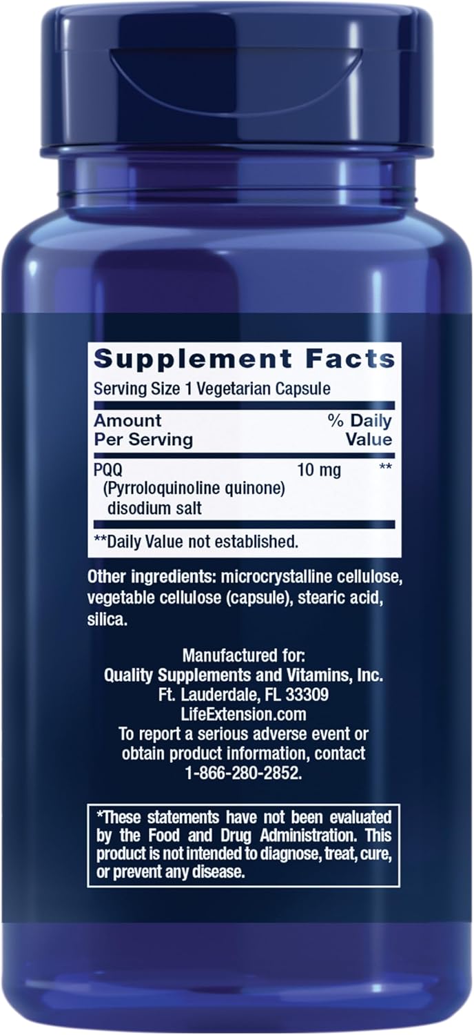 Life Extension PQQ Capsules – Pyrroloquinoline Quinone, 10 mg – Mitochondrial Support & Energy – 60 Capsules