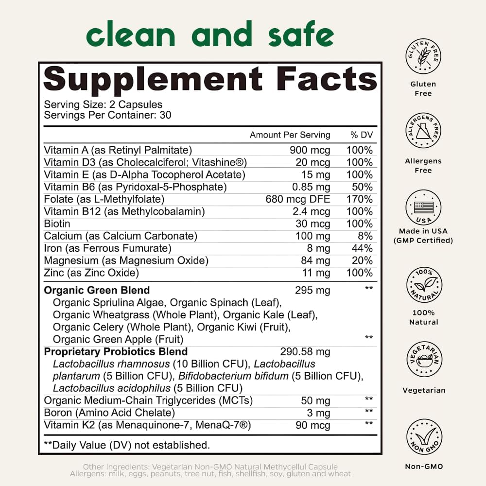 Zenkgo Women's Multivitamin with 25B Probiotics & Organic Greens - 60 Caps
