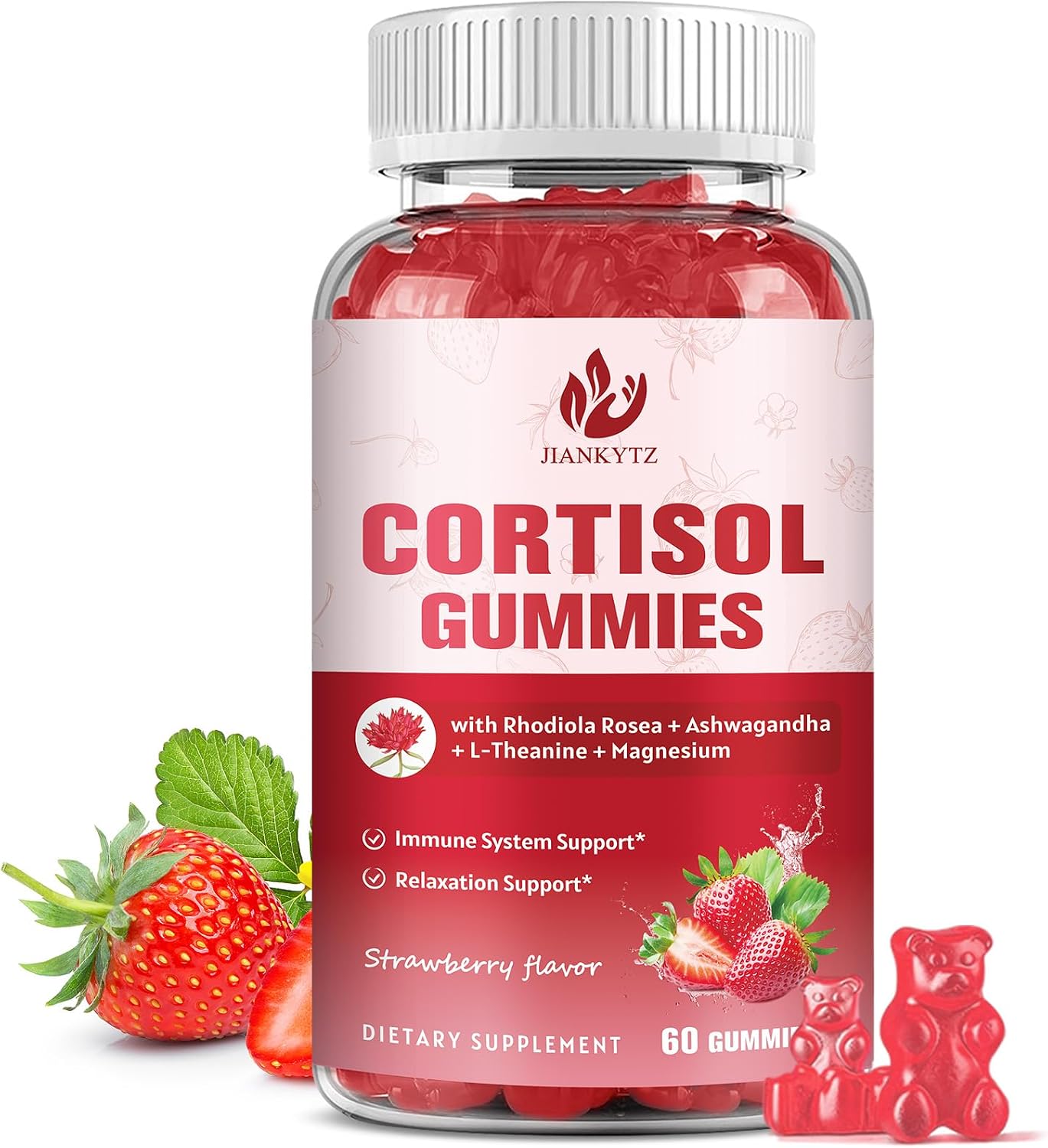 Gominolas de Cortisol para Mujeres con Ashwagandha, Rhodiola Rosea, L-Teanina, Magnesio y Vitamina D3 - 60 Gominolas Veganas