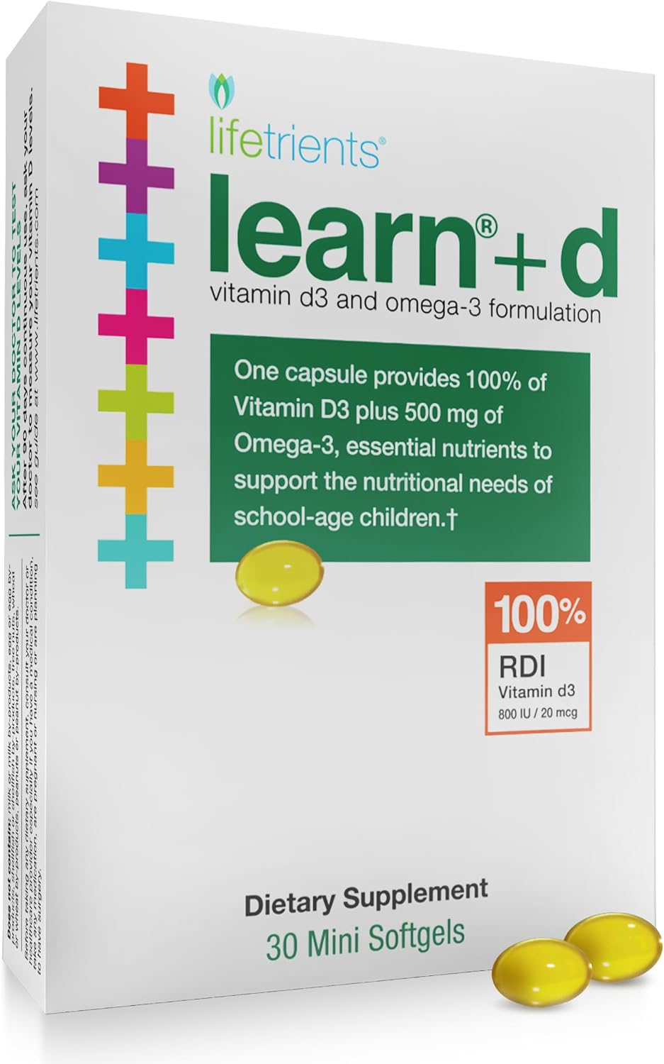 Lifetrients Learn+D — Vitamina D3 y Omega-3 para Niños — 30 Mini Softgels — Salud Ósea, Inmunidad y Nutrición Cerebral