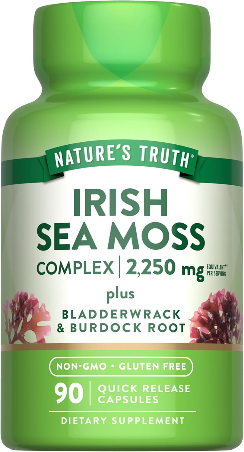 Nature's Truth Irish Sea Moss Cápsulas 90 Ud. - Complejo con Bladderwrack y Burdock Root - Sin Gluten y No GMO