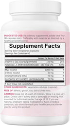 Myo-Inositol & D-Chiro Inositol 2,050mg | 240 Veggie Capsules + Vitamin C, Folate, DIM, & CoQ10 | Inositol Supplement for Women | 40:1 Ratio | Filler Free