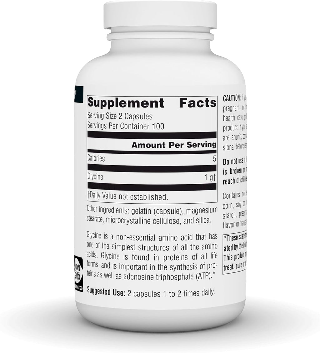 Source Naturals Glicina, Suplemento Alimenticio - 500 mg - 200 Cápsulas