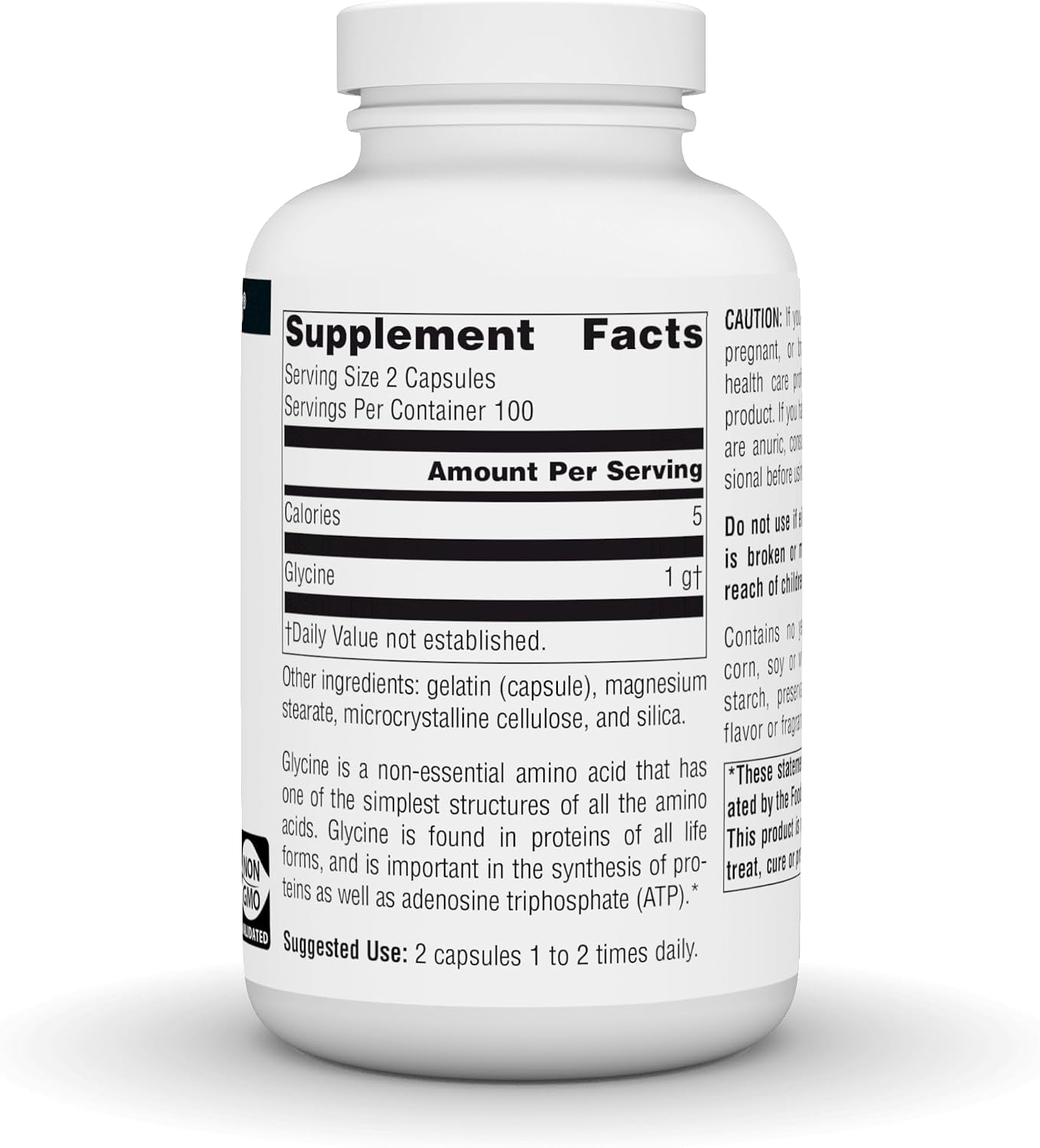 Source Naturals Glicina, Suplemento Alimenticio - 500 mg - 200 Cápsulas