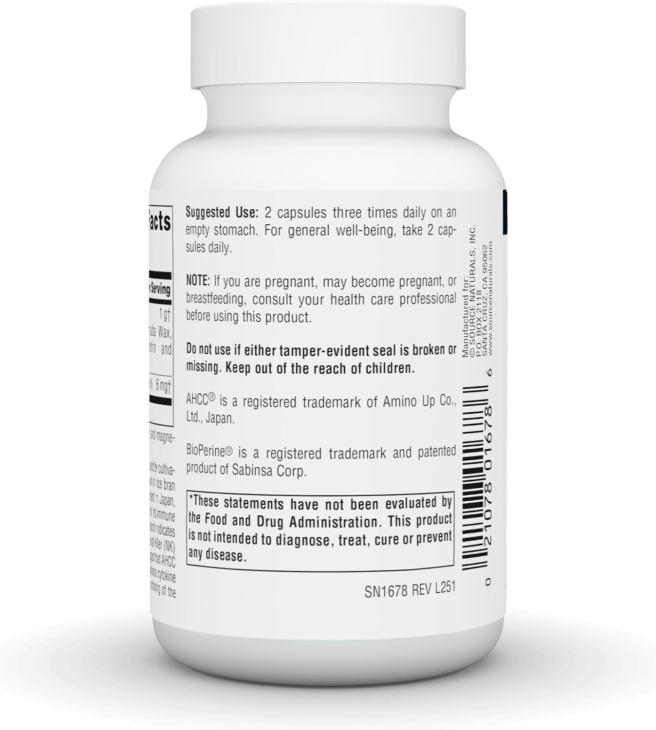 Source Naturals AHCC con Bioperine – 500 mg – 60 Cápsulas