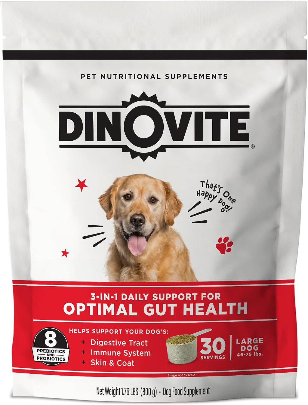 Dinovite Probióticos para Perros Grandes (45+ lb) - Complemento en Polvo con Omega-3, 30 Raciones