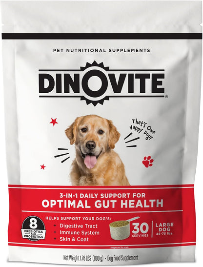 Dinovite Probióticos para Perros Grandes (45+ lb) - Complemento en Polvo con Omega-3, 30 Raciones – Image 1