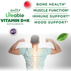 Lifeable Vitamina D3 y K2 Gominolas para Adultos | 1000 UI D3 + 100 mcg K2 | Sabor Fresa | 60 Gominolas