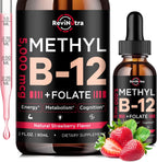 ReviNutra Vitamina B12 Líquida 5000 mcg con Complejo B - Metilcobalamina, B6 y Folato - Sabor Fresa Natural - 60 ml
