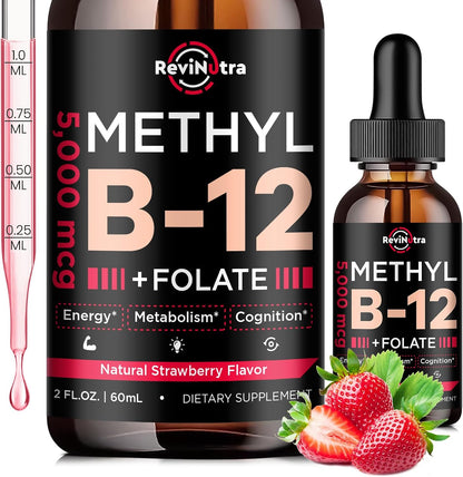 Complejo de Vitamina B12 5000 mcg – Gotas Sublinguales con Metilcobalamina, B6 y Folato – Sabor Fresa Natural – Pack de 2 – Image 8