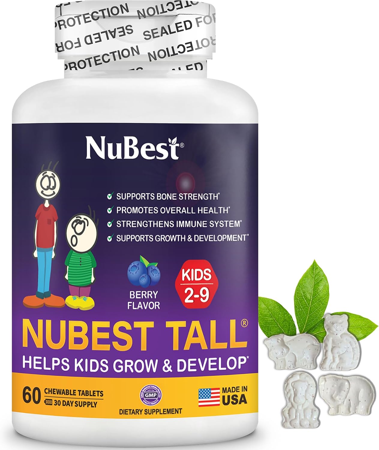 NuBest Tall Kids - Multivitamínico y Minerales para Niños de 2 a 9 Años - 180 Comprimidos Masticables Sabor Bayas