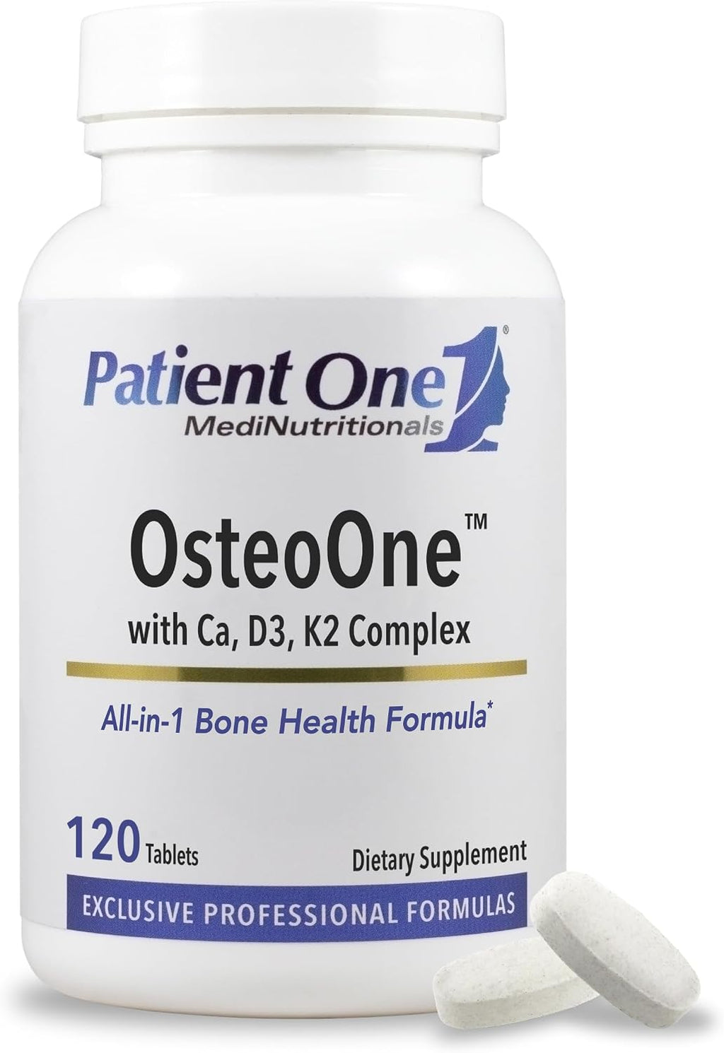 Patient One OsteoOne - Complemento para la Salud Ósea con Calcio, Vitamina D3 y K2 - 120 Comprimidos