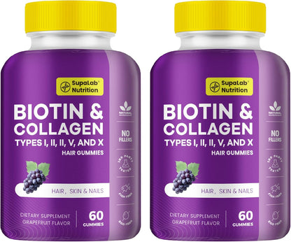 MEGNETA Biotin with Collagen Gummies - Gominolas de Biotina con Colágeno para Piel, Cabello, Uñas, Articulaciones y Huesos, Sabor Pomelo, 180 Gominolas