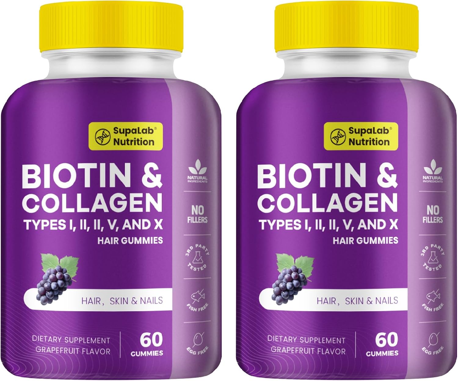 Biotina con Colágeno Gominolas para Piel, Cabello, Uñas, Articulaciones y Huesos, Sabor Pomelo, 60 Gominolas
