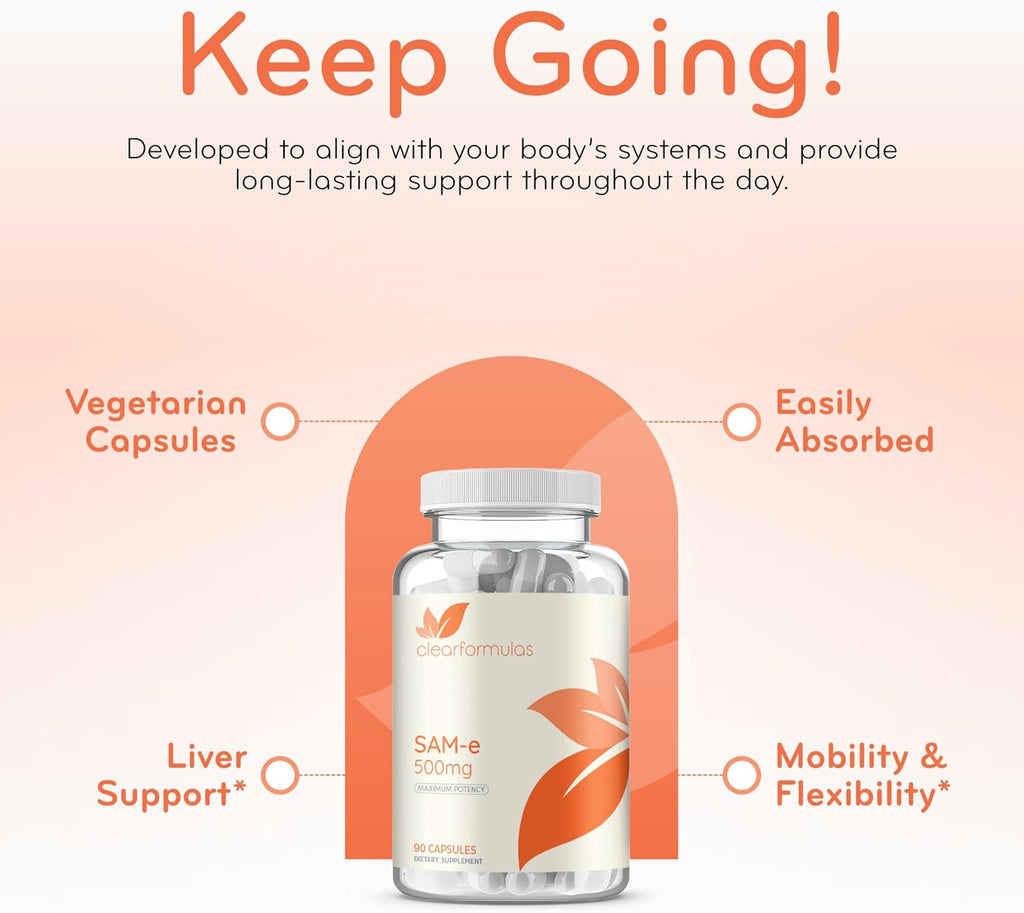 Extra Strength SAMe 500 mg - S-Adenosil-L-Metionina - Suplemento de Alta Absorción para Articulaciones y Estado de Ánimo