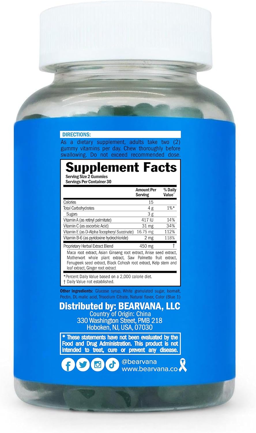 BEARVANA Peach Support Gomitas Multivitamínicas para Mujer con Extractos Herbales y Vitaminas Esenciales - Sabor Baya - 60 Gomitas